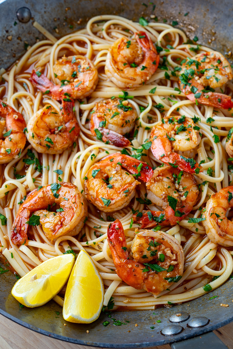 Premium, handcrafted pasta with shrimp and lemon