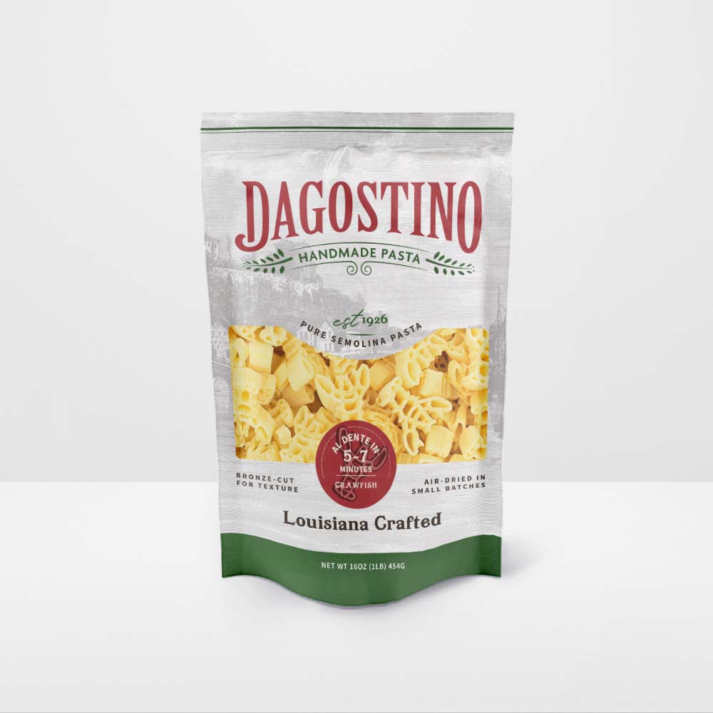 A bag of Dagostino crawfish shaped pasta