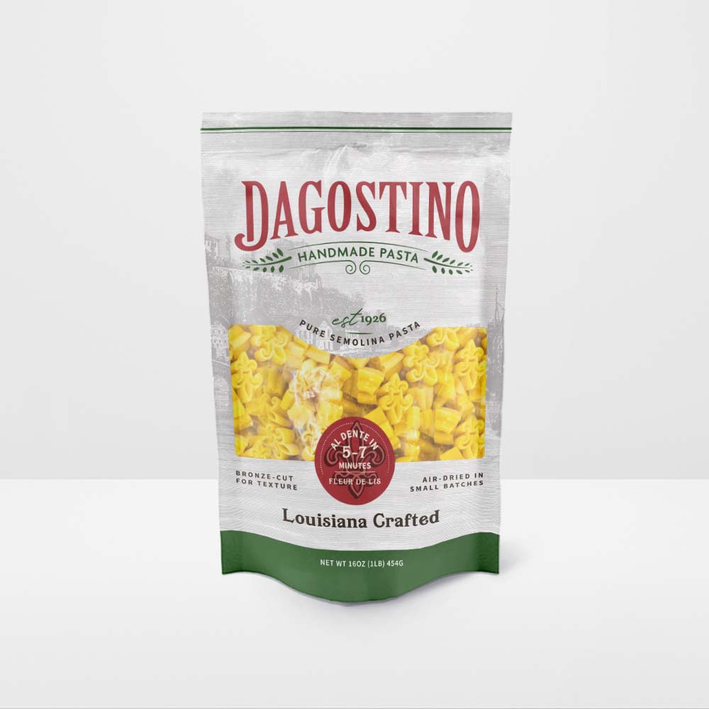A bag of Dagostino Fleur de Lis shaped pasta